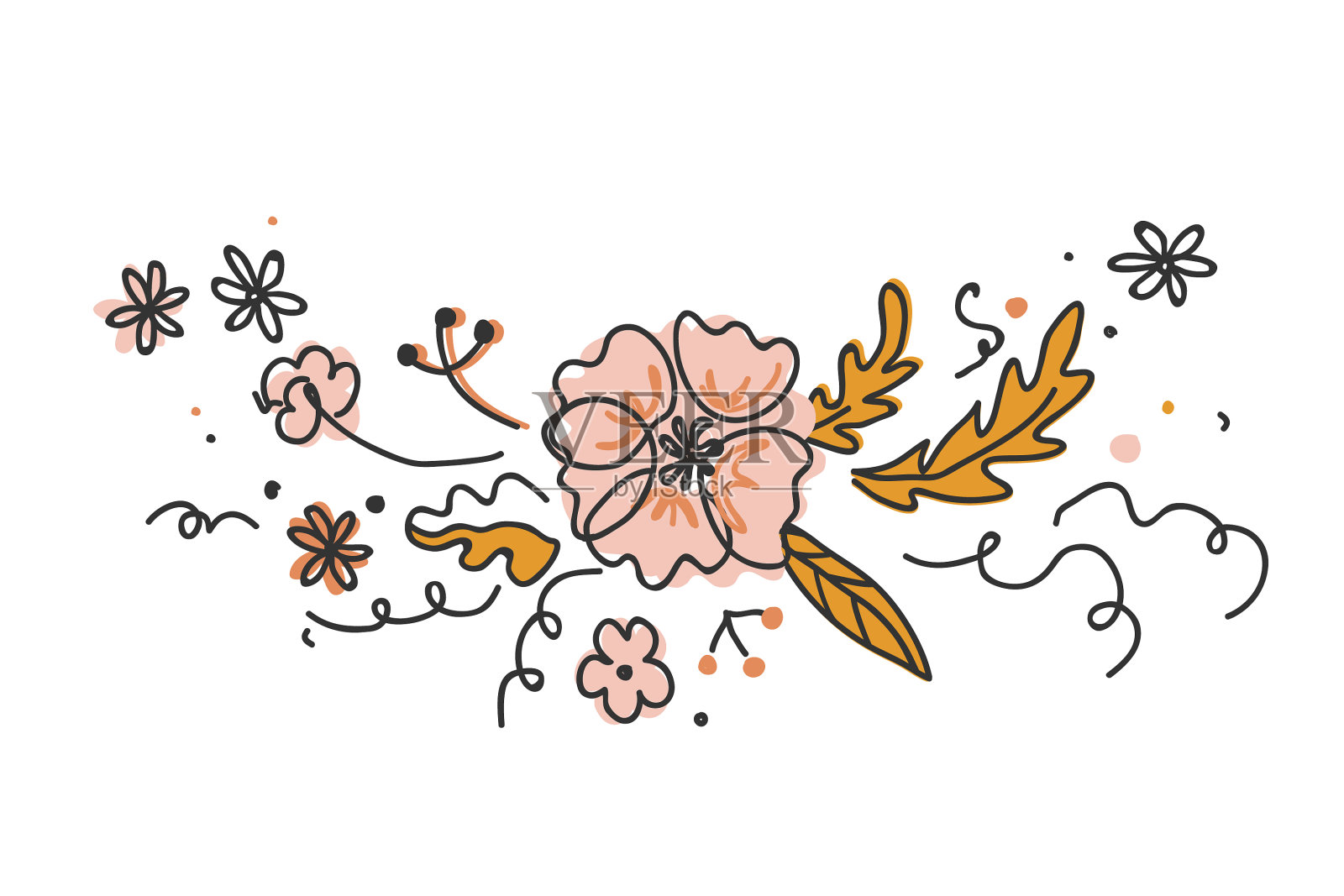 在斯堪的纳维亚风格的花束上涂鸦设计元素图片