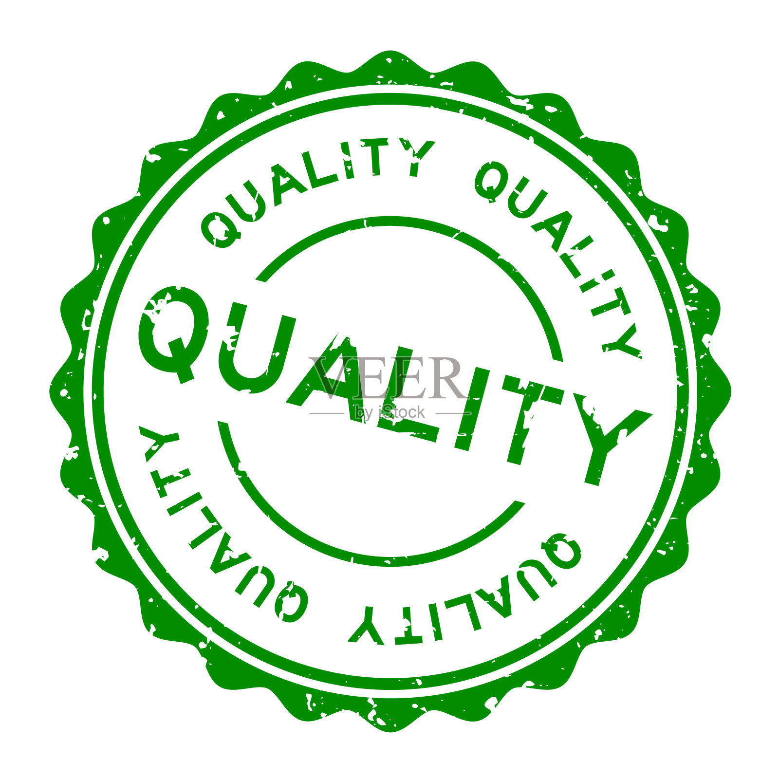 Grunge绿色质量字圆形橡胶印章在白色背景插画图片素材