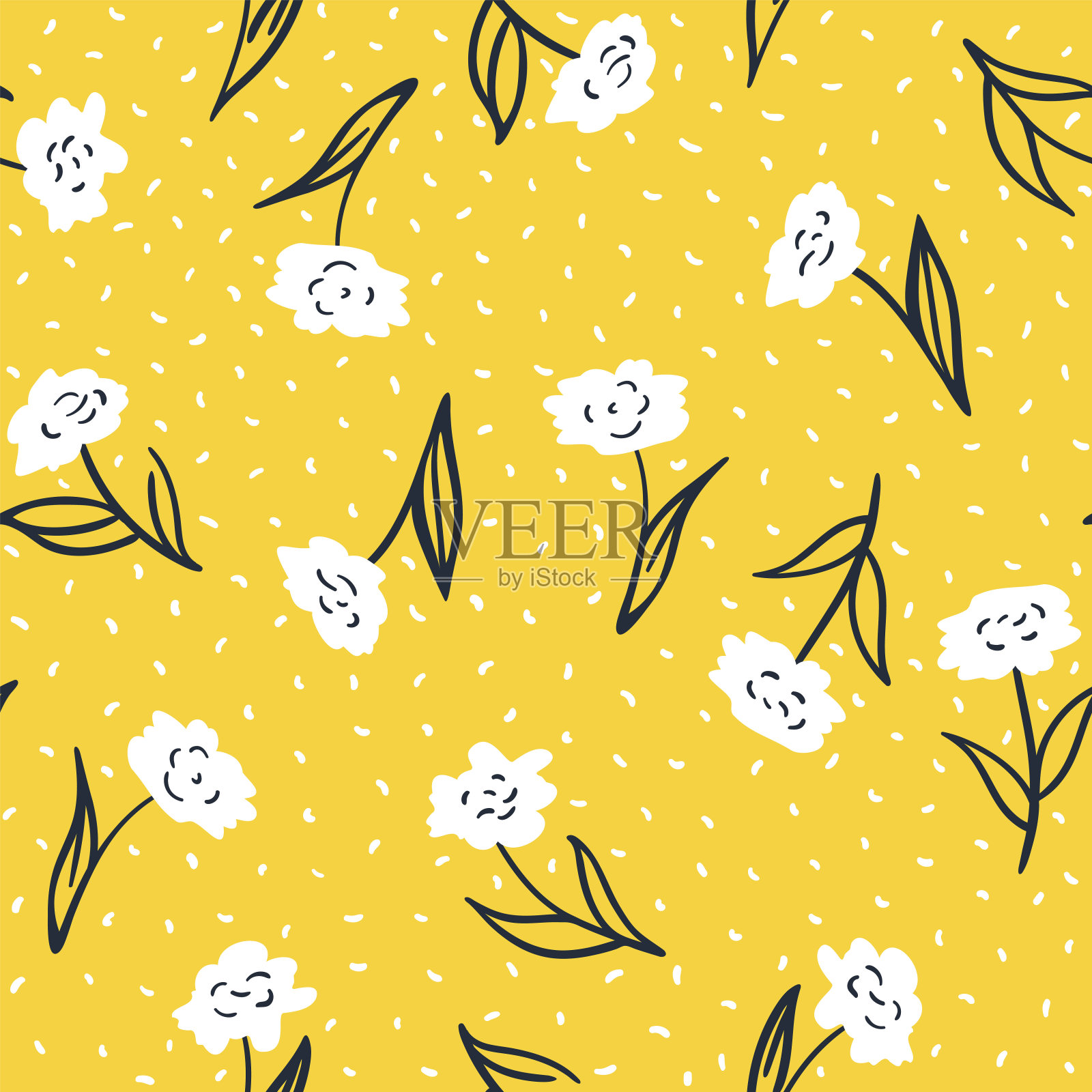 植物无缝模式。自然矢量背景与彩花。手绘的植物。手工绘制的复古时尚印花织物，纸，家纺和商品插画图片素材