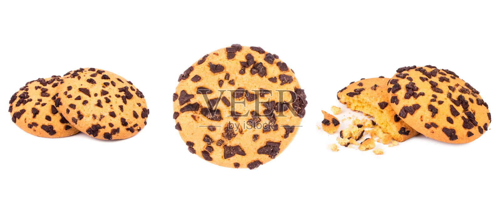曲奇与巧克力隔离，设置照片摄影图片