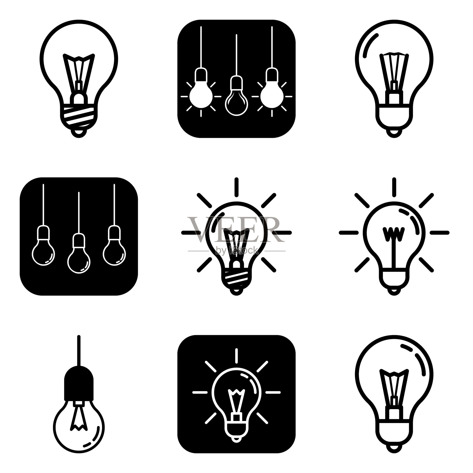 灯泡2平面图标设置在白色孤立图标素材