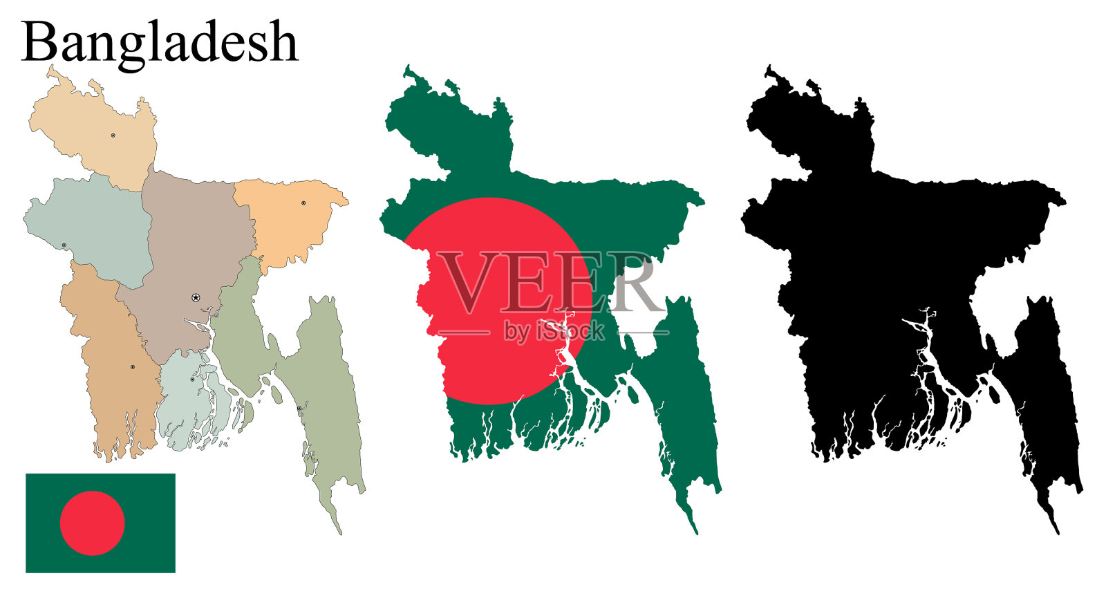 一组地图上的孟加拉国国旗插画图片素材