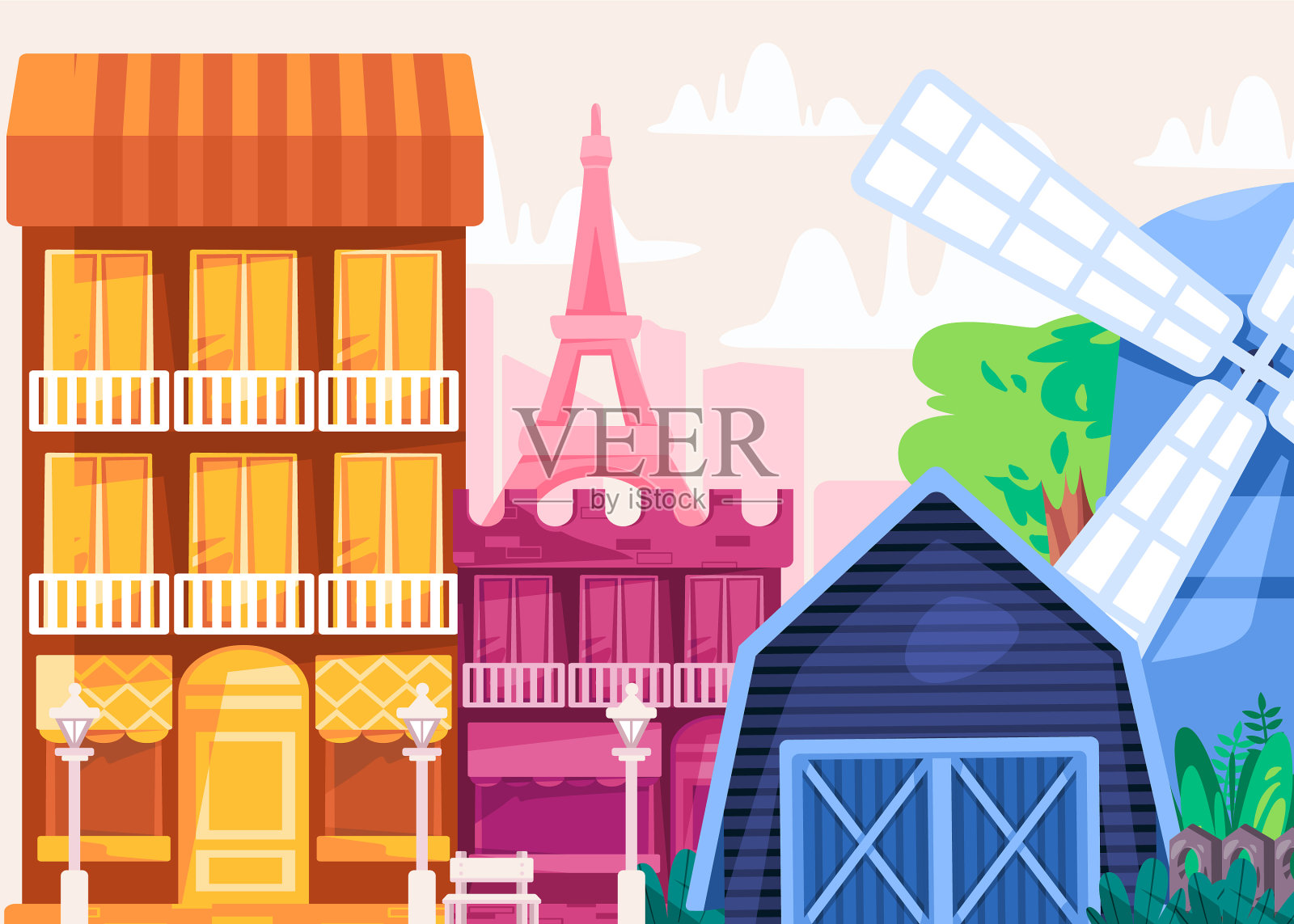 欧洲纪念碑建筑景观设计插画图片素材