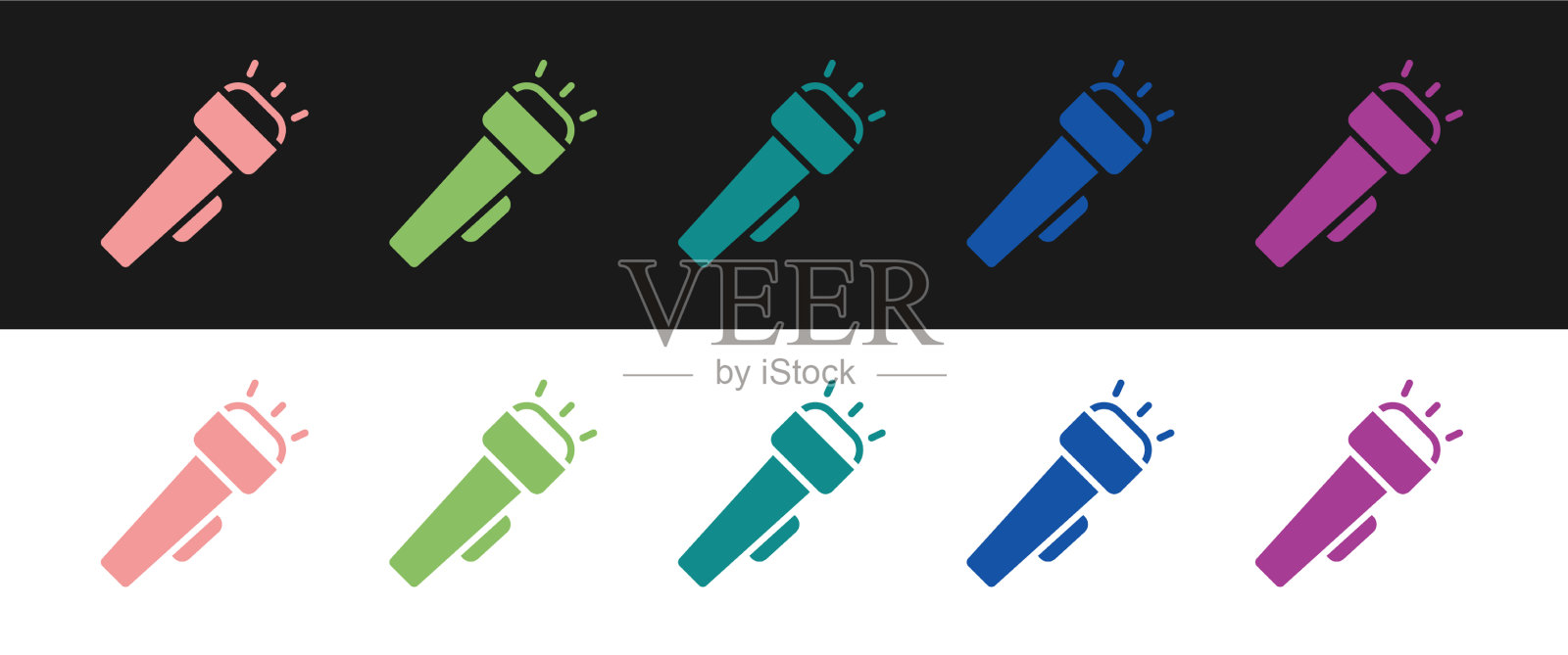 设置手电筒图标隔离在黑色和白色图标素材