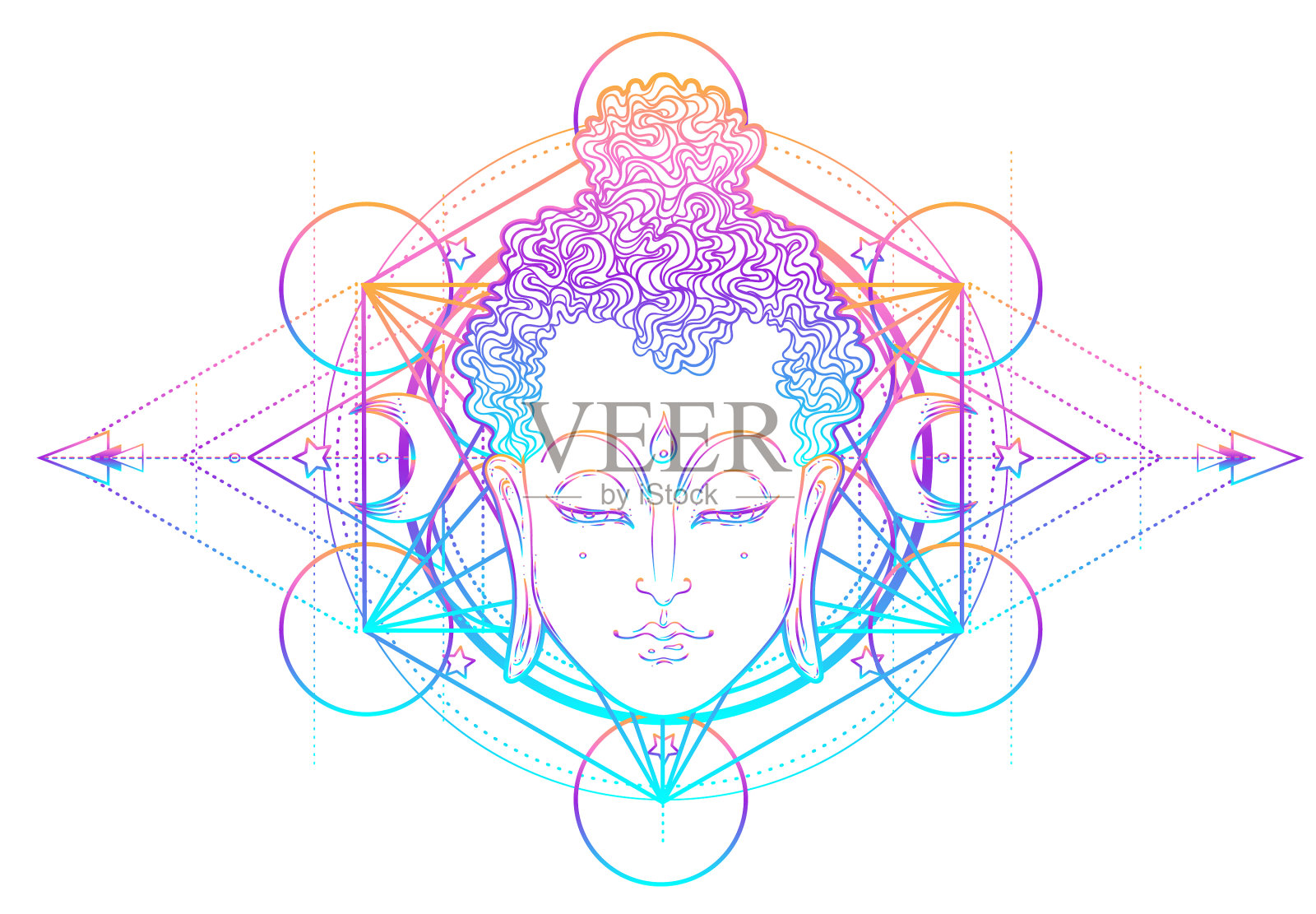 佛面上方有华丽的曼荼罗圆形图案设计元素图片