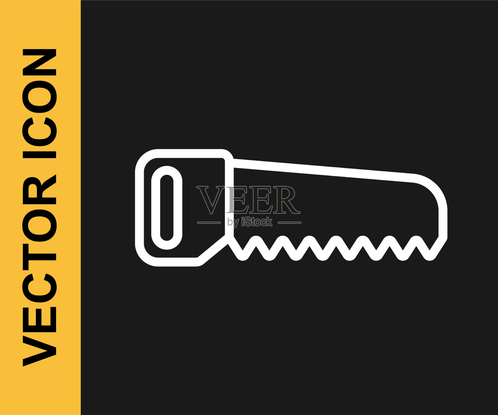 白线手锯图标孤立在黑色上插画图片素材