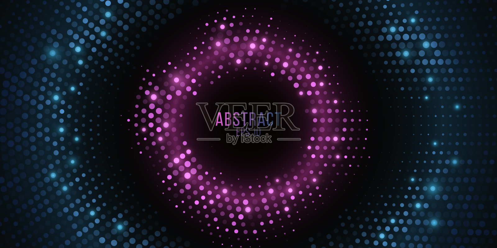 抽象闪闪发光的半色调背景。发光的紫点和蓝点围成一个圆圈，代表党的旗帜。时尚复古的框架。现代的图形。矢量图插画图片素材