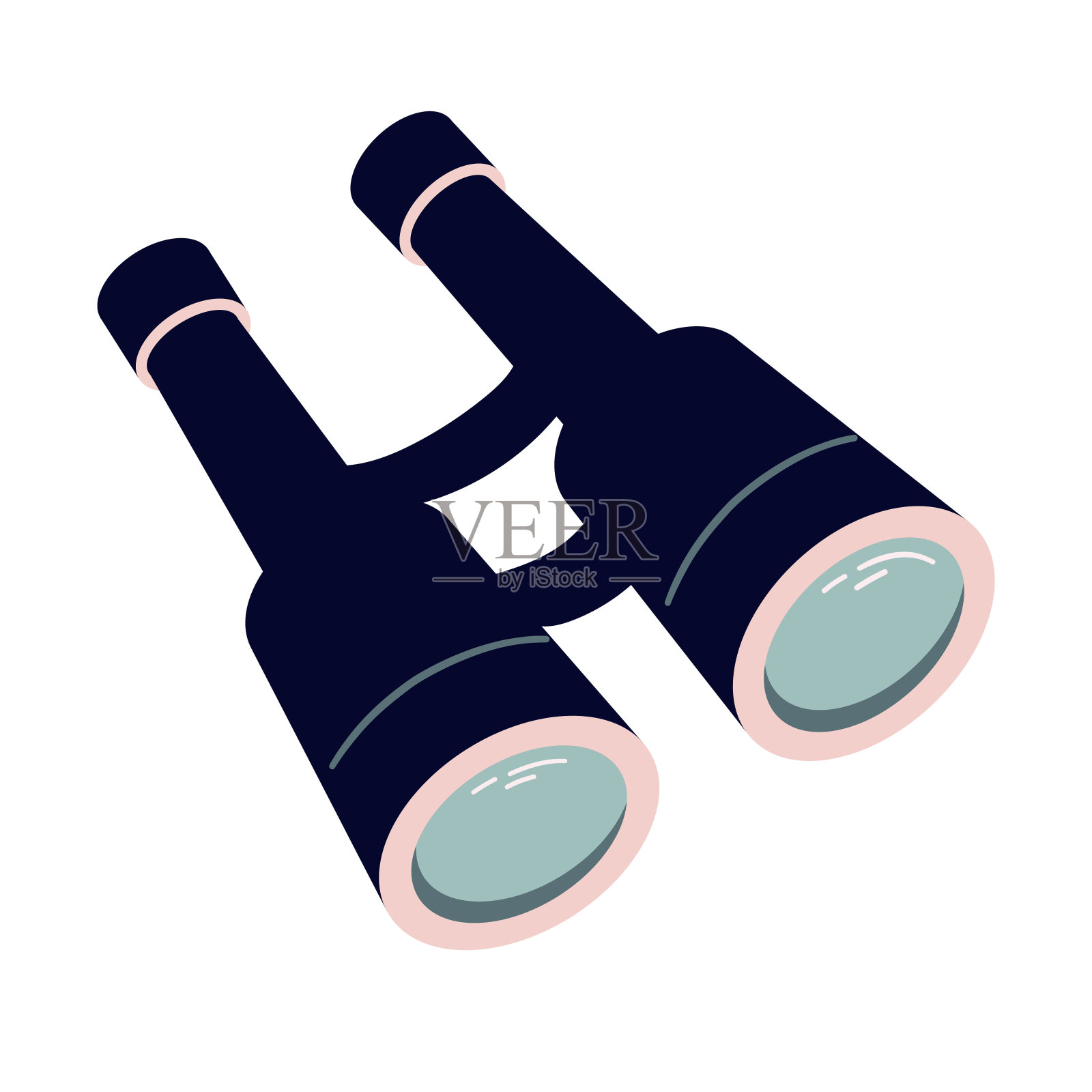 向量元素。双筒望远镜、监视间谍。徒步旅行，旅游，野营的组合。设计元素图片