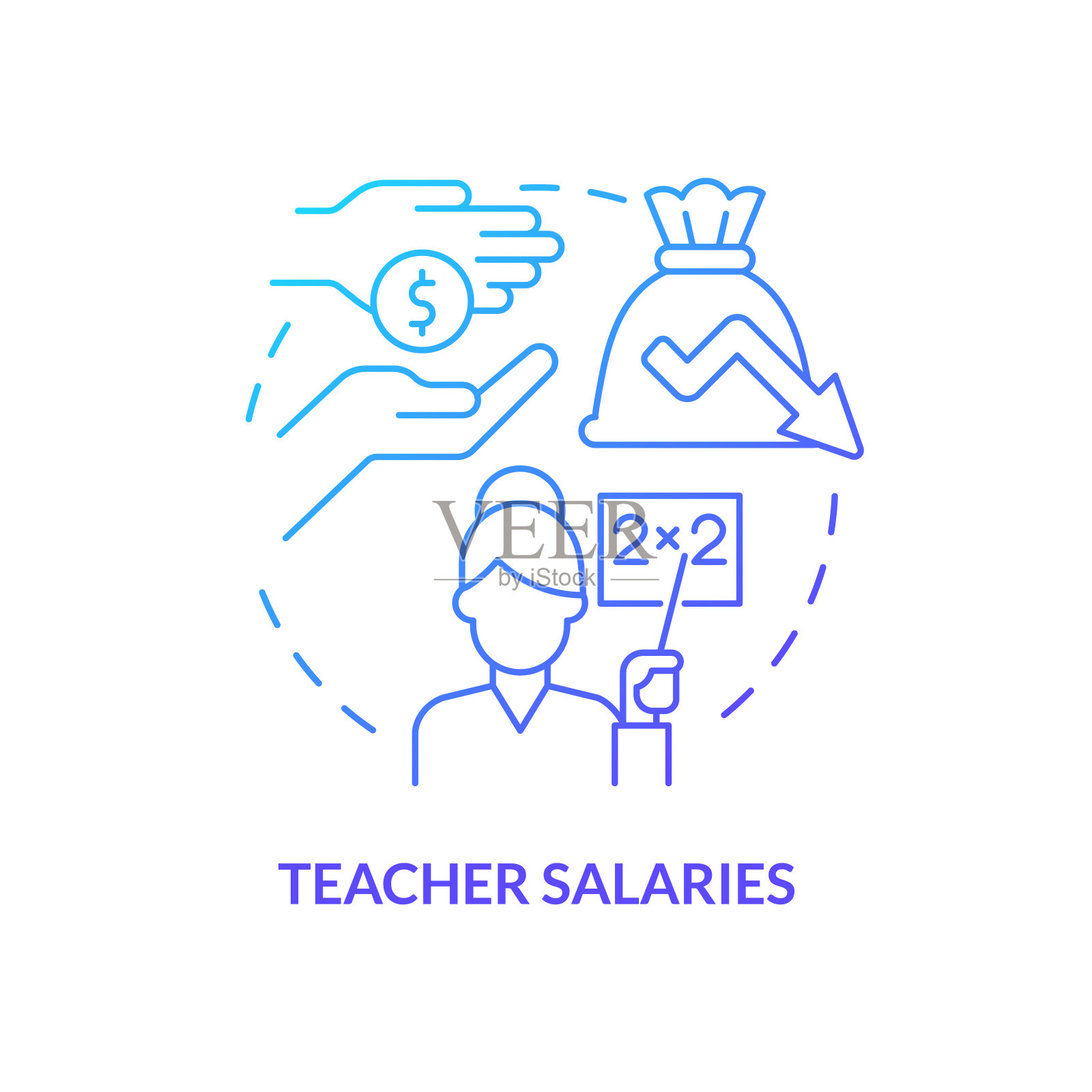 教师工资蓝色渐变概念图标插画图片素材
