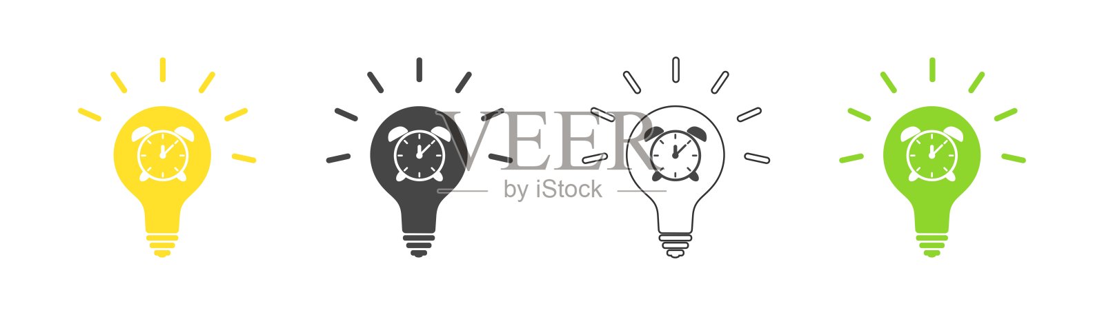 闹钟图标在灯泡设置。向量。图标素材