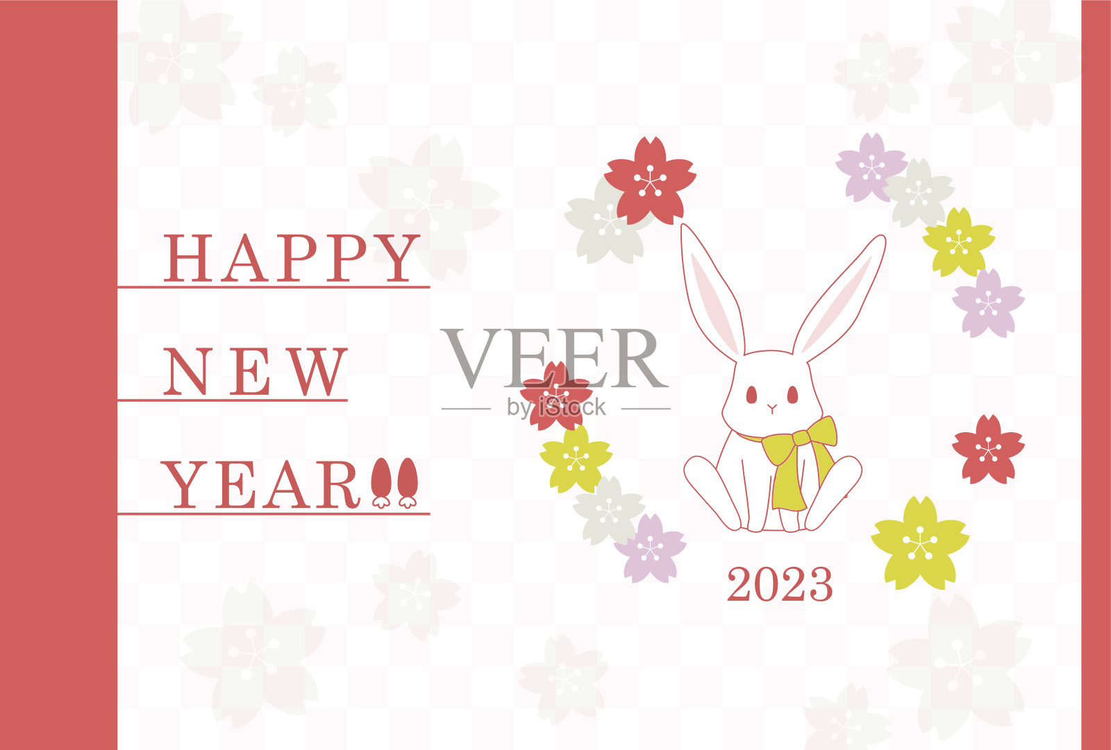 这是兔年新年贺卡模板的插图。设计元素图片