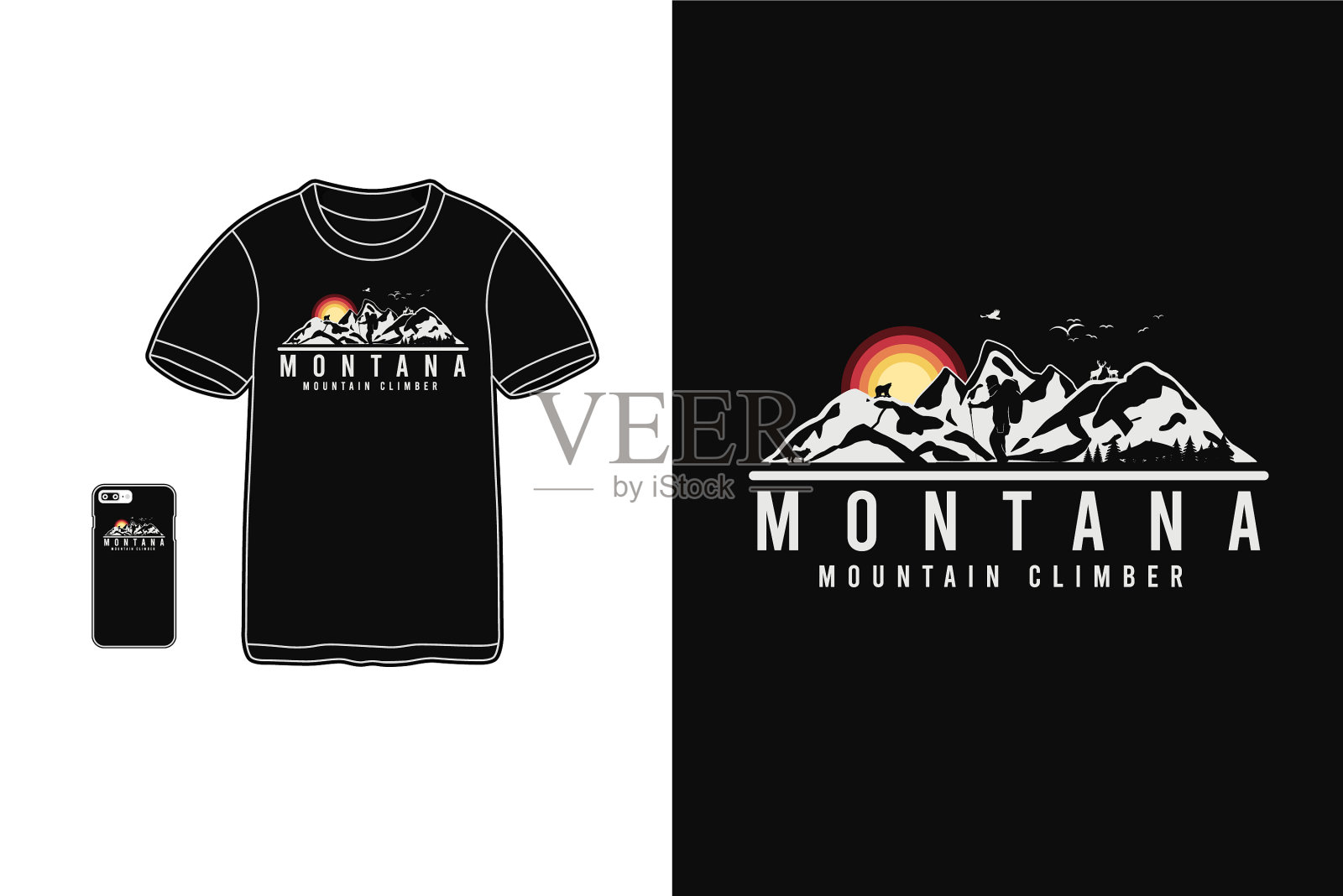 蒙大拿州登山者的t恤商品插画图片素材