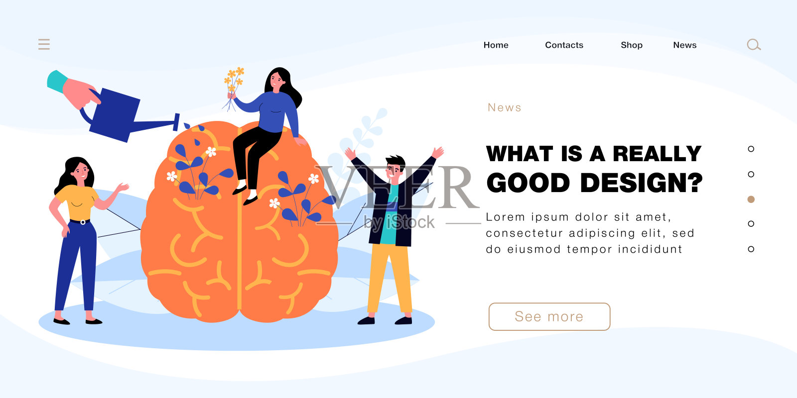 用手冲洗人类大脑上盛开的花朵插画图片素材