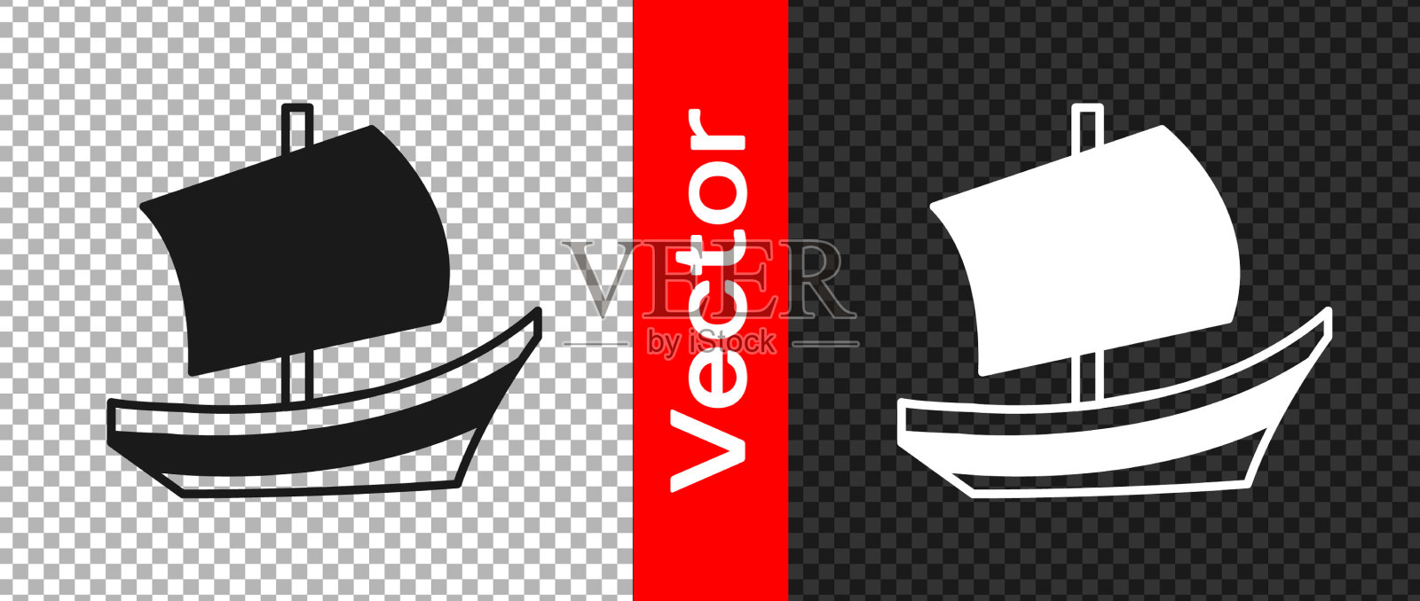 黑色埃及船的图标孤立在透明插画图片素材