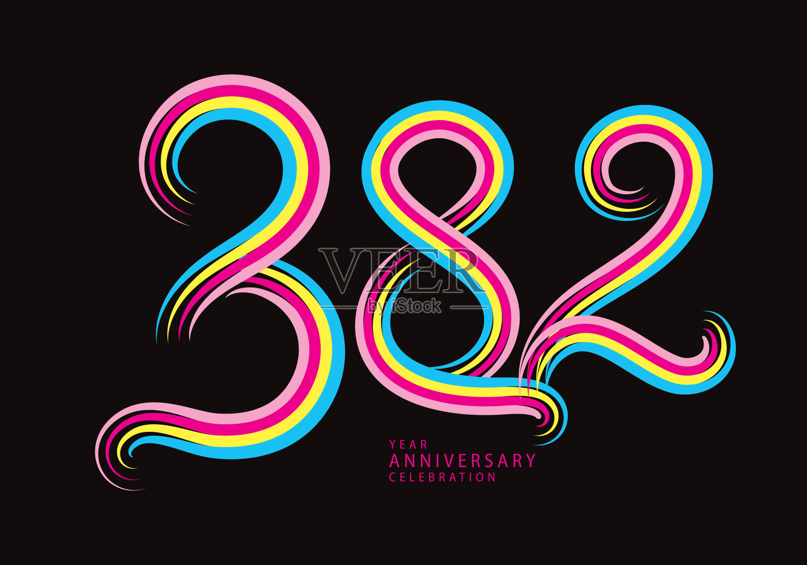 382号设计矢量，图形t恤，382周年庆典标志类型彩色线，382生日标志，旗帜模板，标志数字元素的邀请卡，海报，t恤。插画图片素材