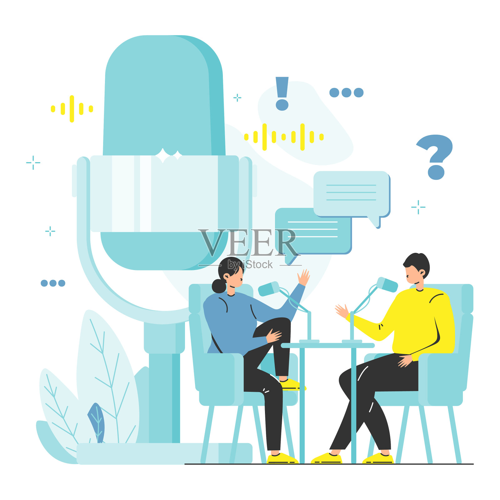 人们在工作室制作播客音频内容设计元素图片