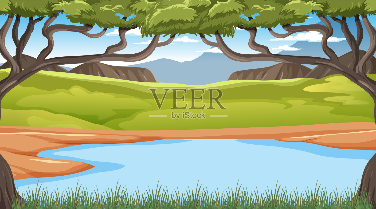 空旷的热带草原森林景观插画图片素材