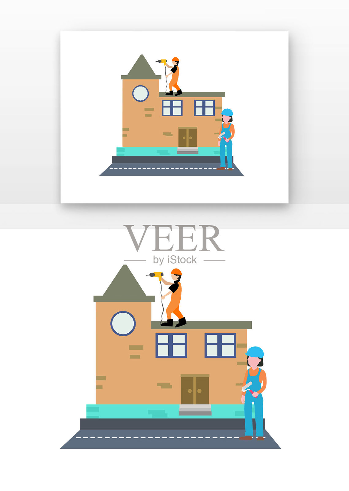 灰色马路扁平工人装修粉刷元素设计元素图片