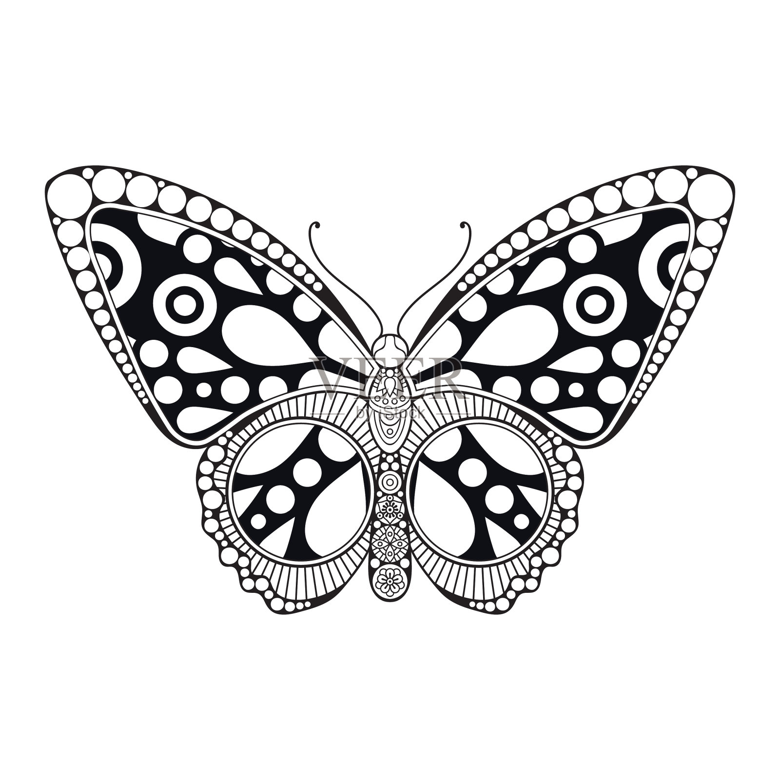 蝴蝶黑白元素线条艺术插画图片素材