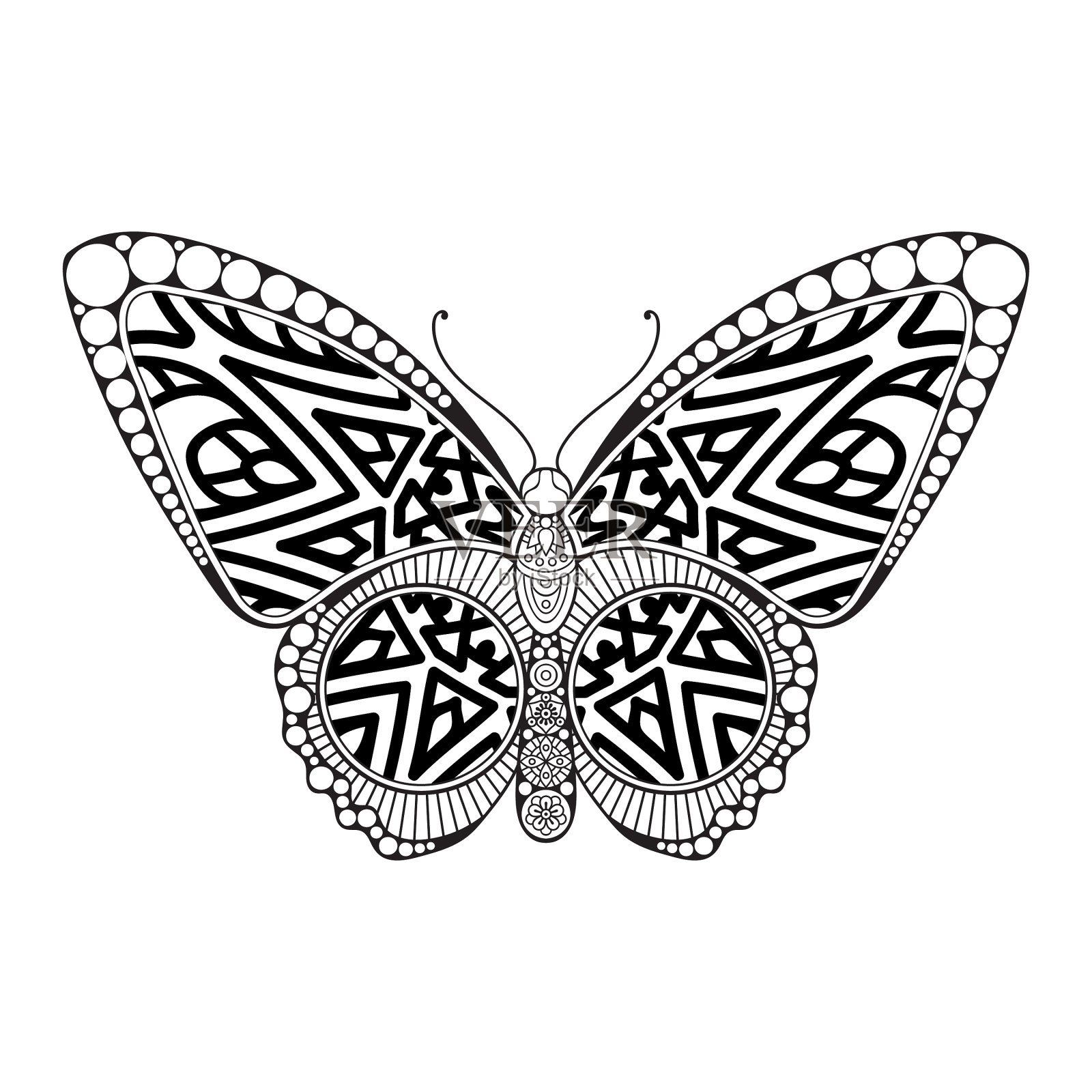 蝴蝶黑白元素线条艺术插画图片素材