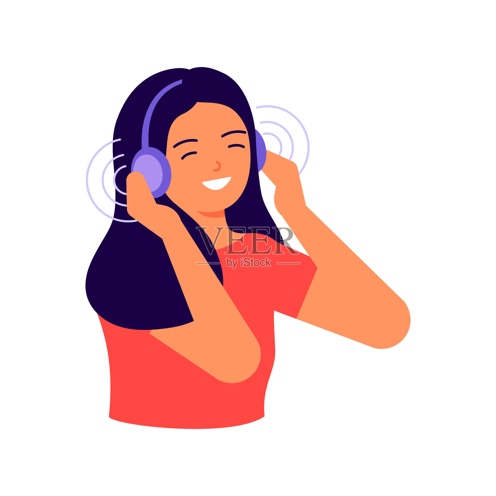 快乐女孩戴着耳机听音乐设计元素图片