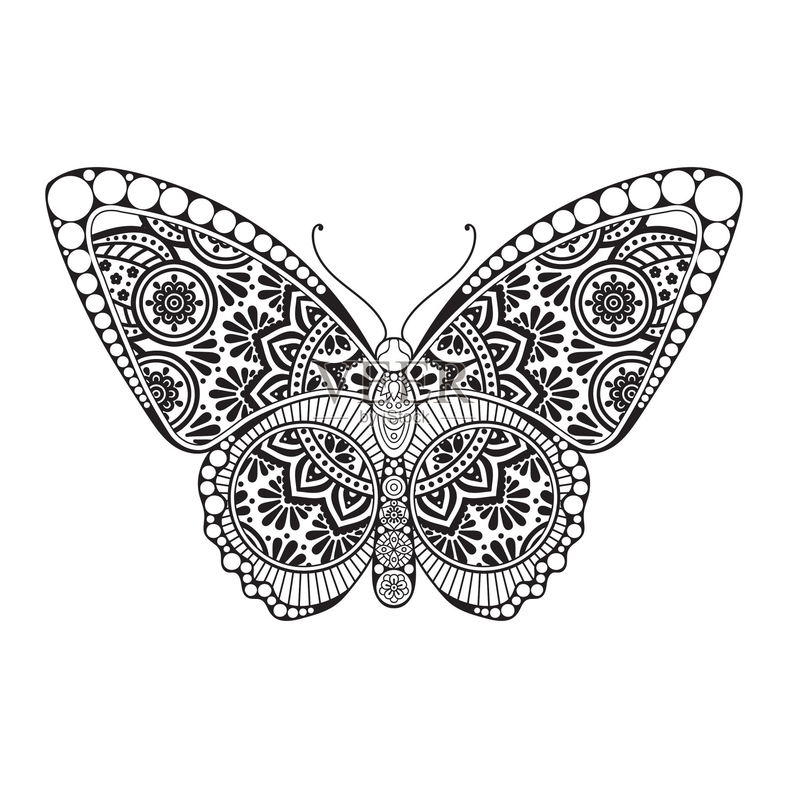 蝴蝶黑白元素线条艺术插画图片素材