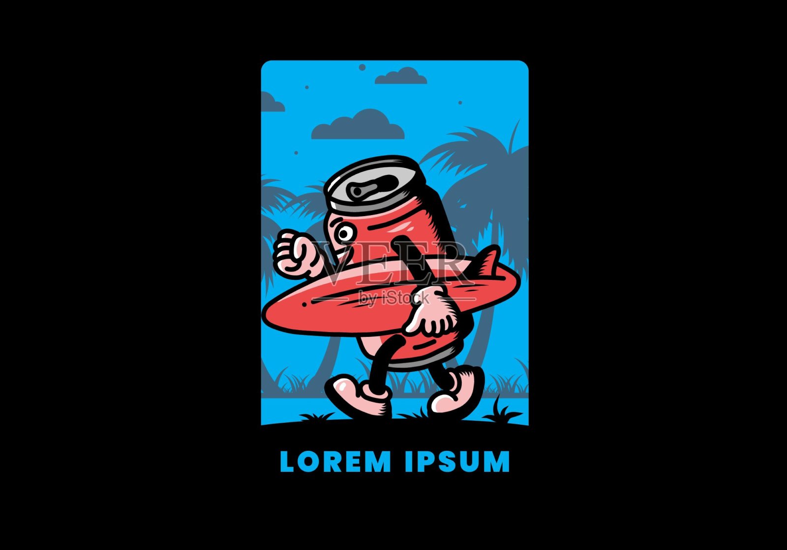 举着冲浪板的饮水罐的插图插画图片素材