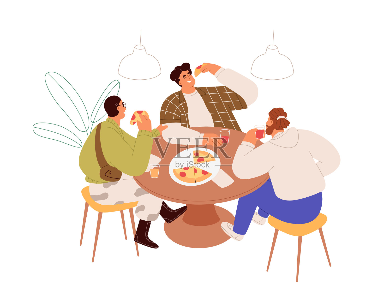 人们在餐桌上吃披萨，朋友们设计元素图片