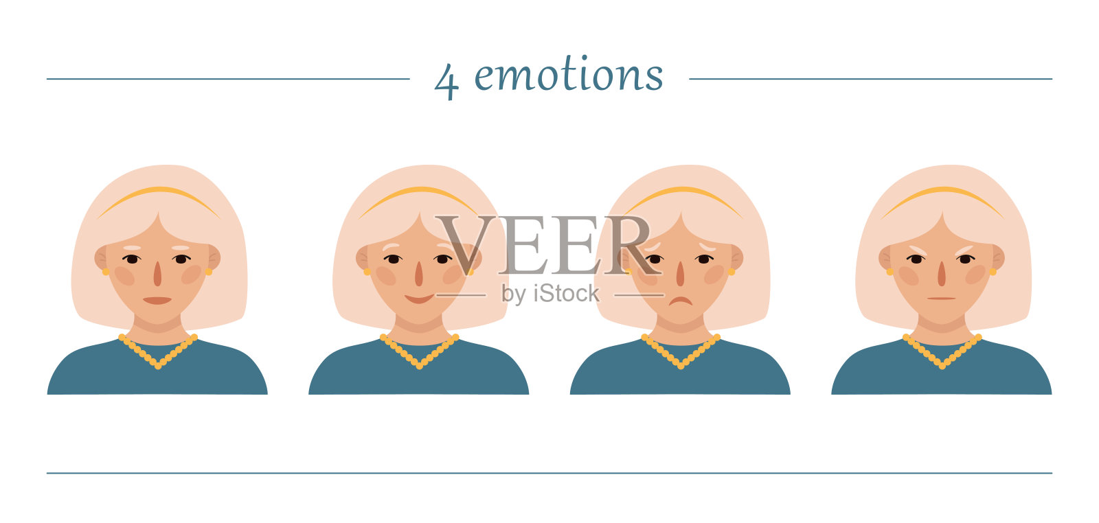 女孩的画像。一组向量插画图片素材