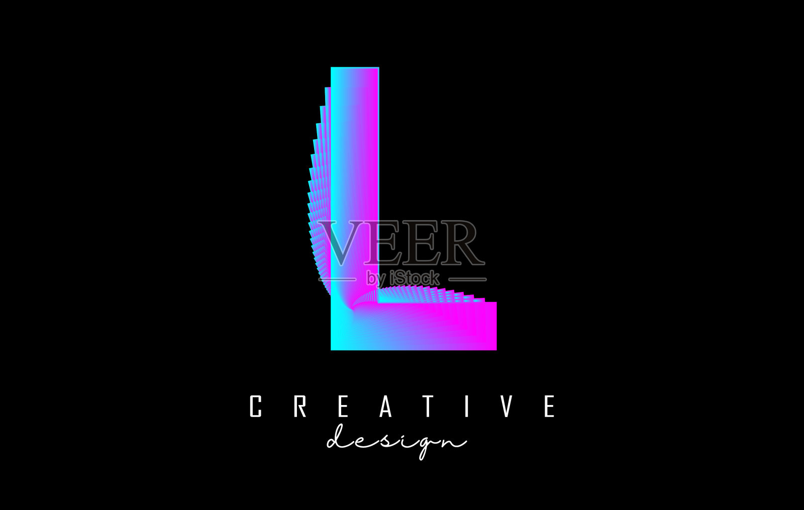 紫色字母l标志与线条和螺旋效果插画图片素材