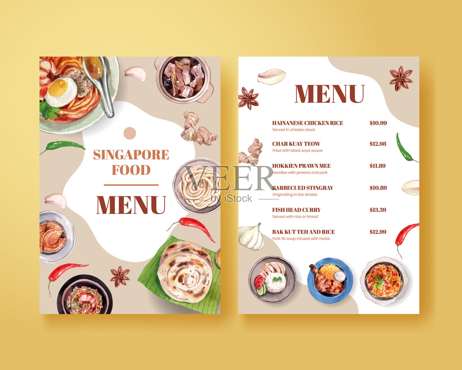 菜单模板与新加坡菜插画图片素材