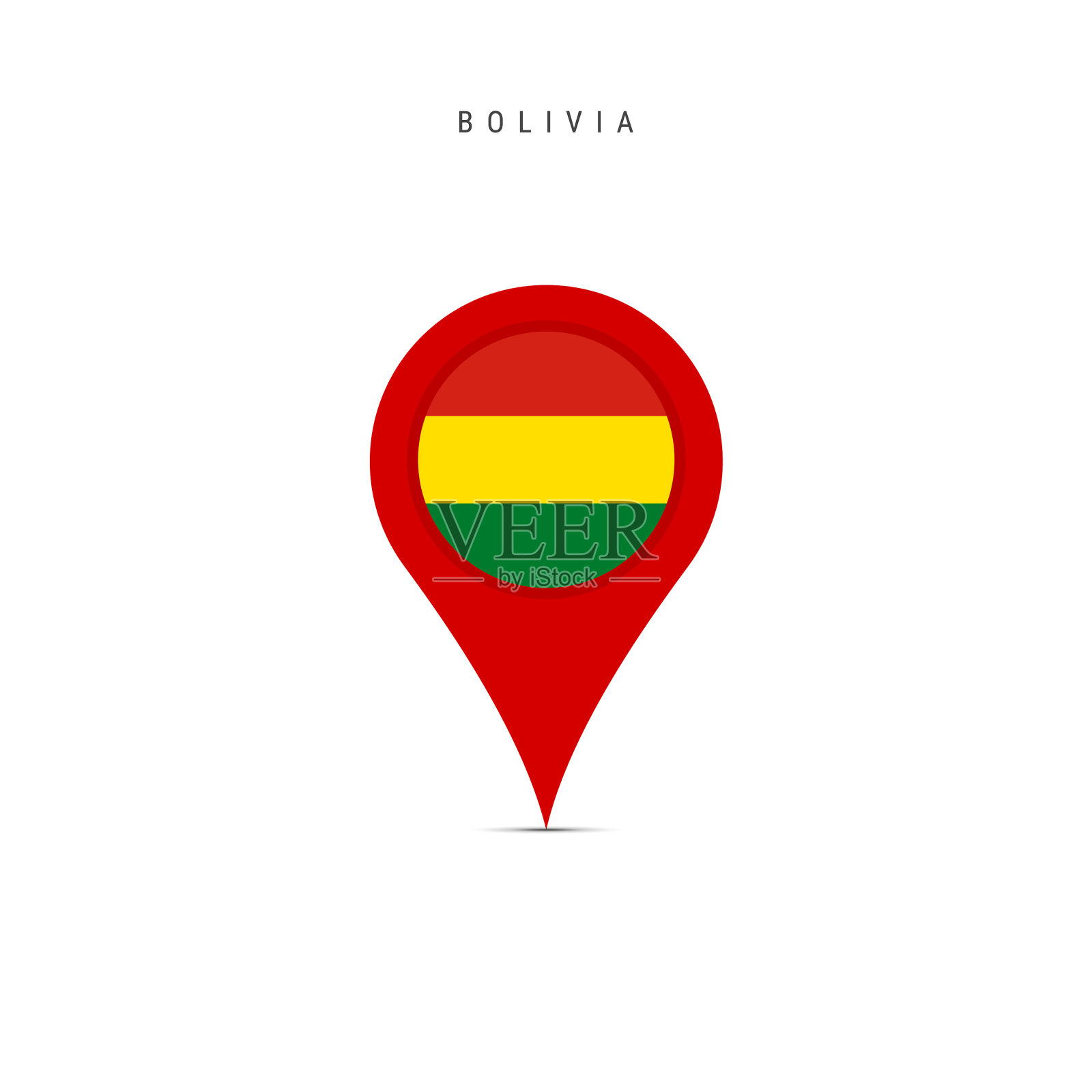 泪滴地图标记与玻利维亚旗帜平插画图片素材