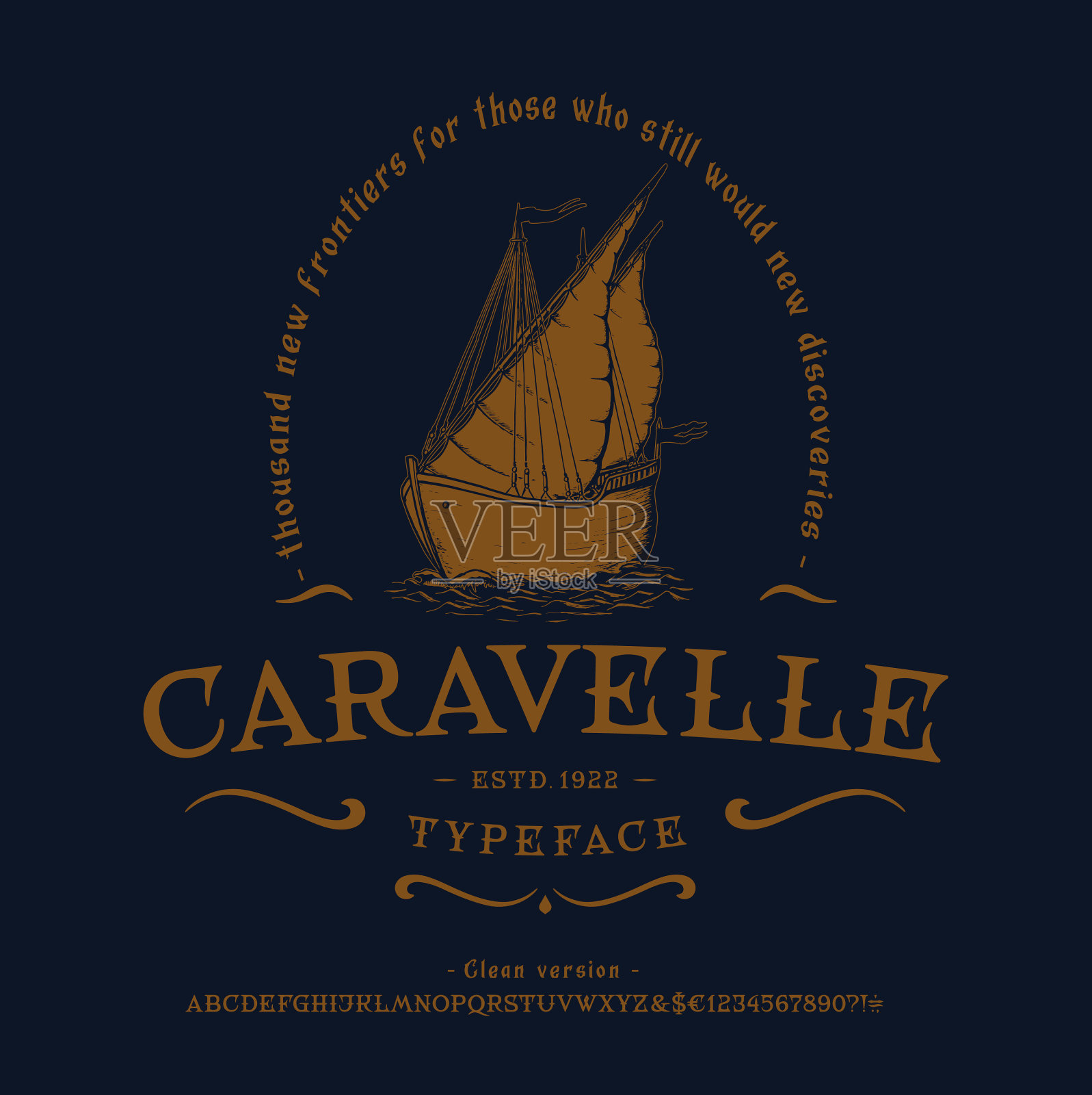 字体卡拉维尔老标签标志复古设计插画图片素材