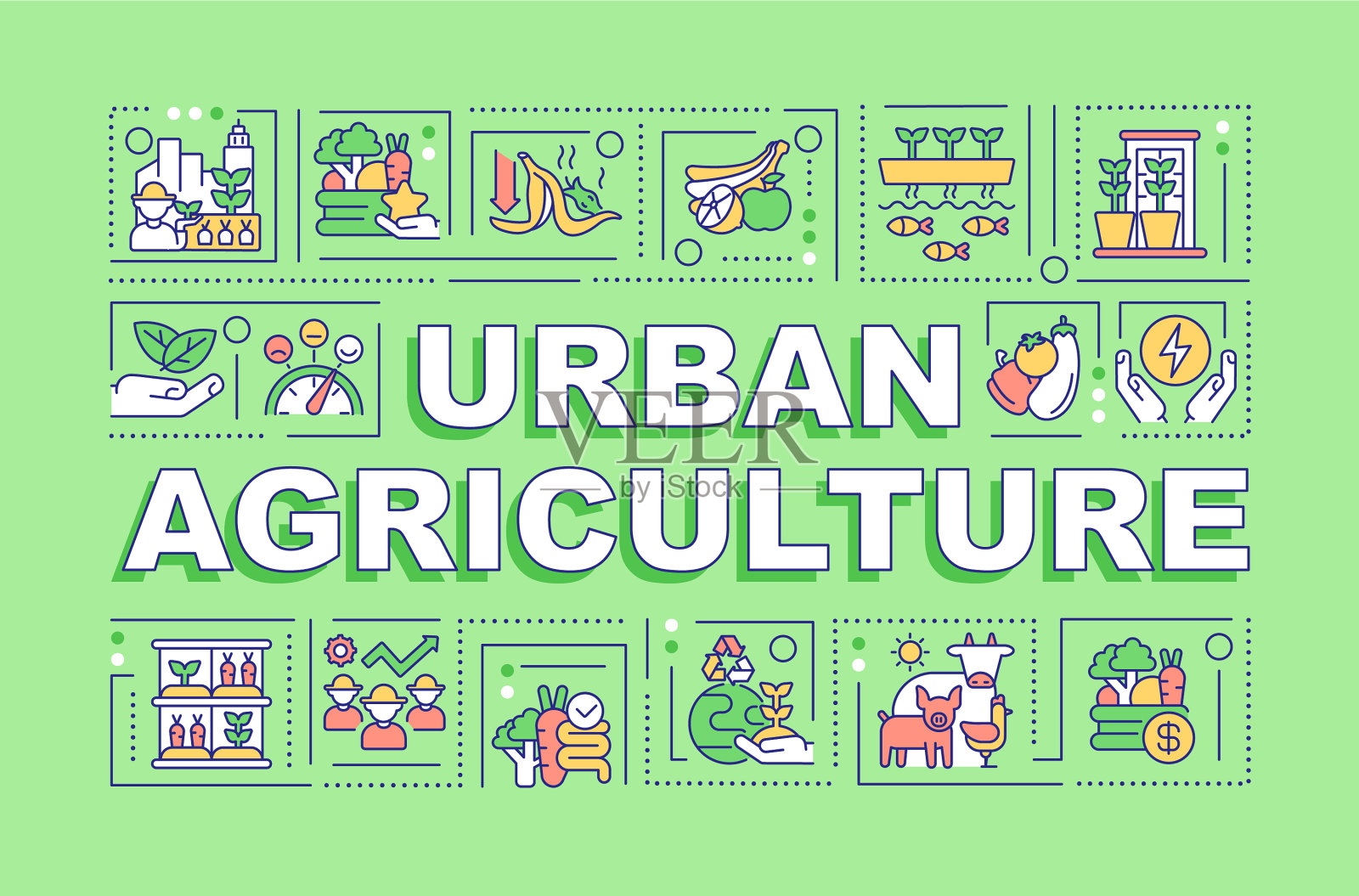 都市农业字概念绿色大旗插画图片素材