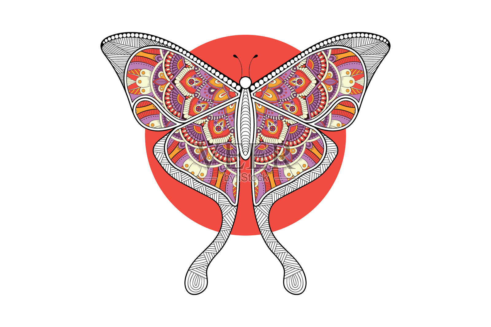 蝴蝶黑白元素线条艺术插画图片素材