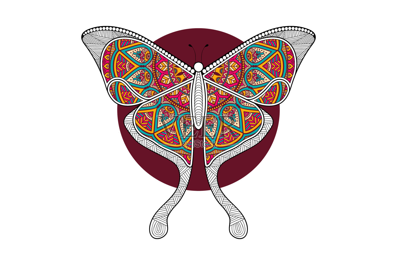 蝴蝶黑白元素线条艺术插画图片素材