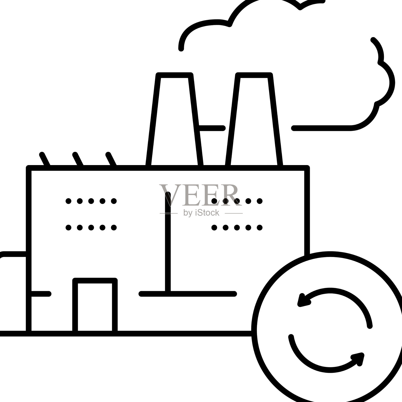 垃圾车和工厂线图标设计元素图片