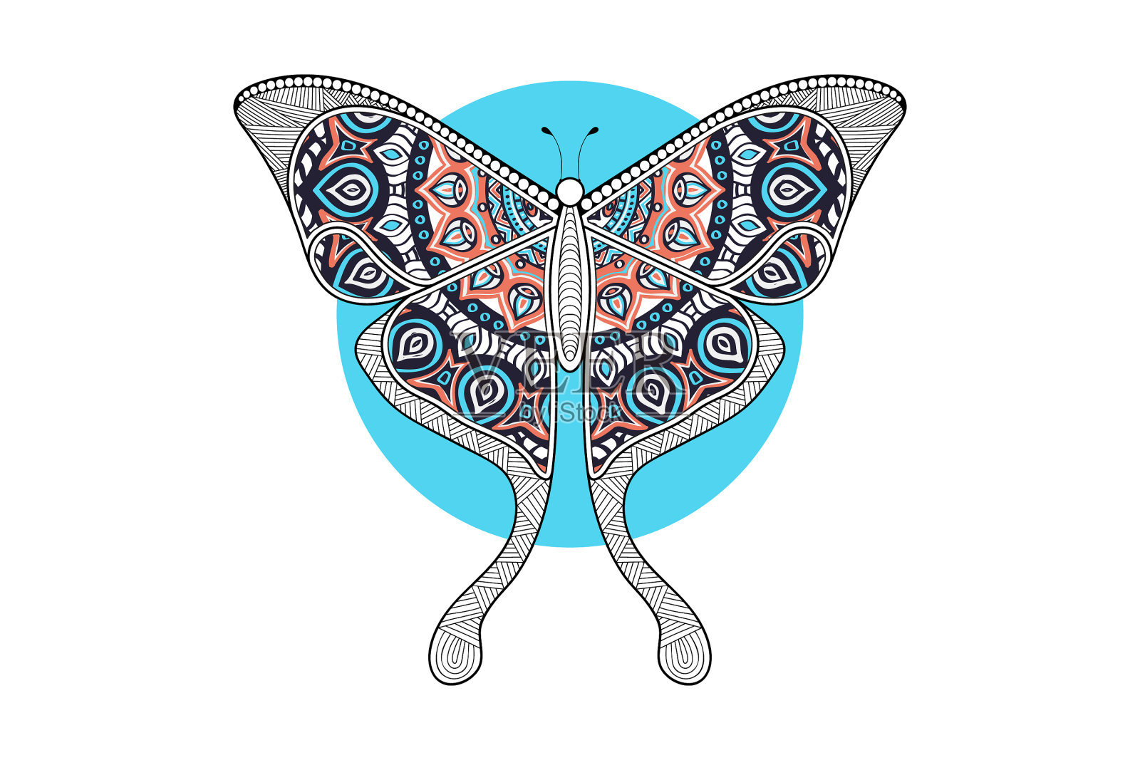 蝴蝶黑白元素线条艺术插画图片素材