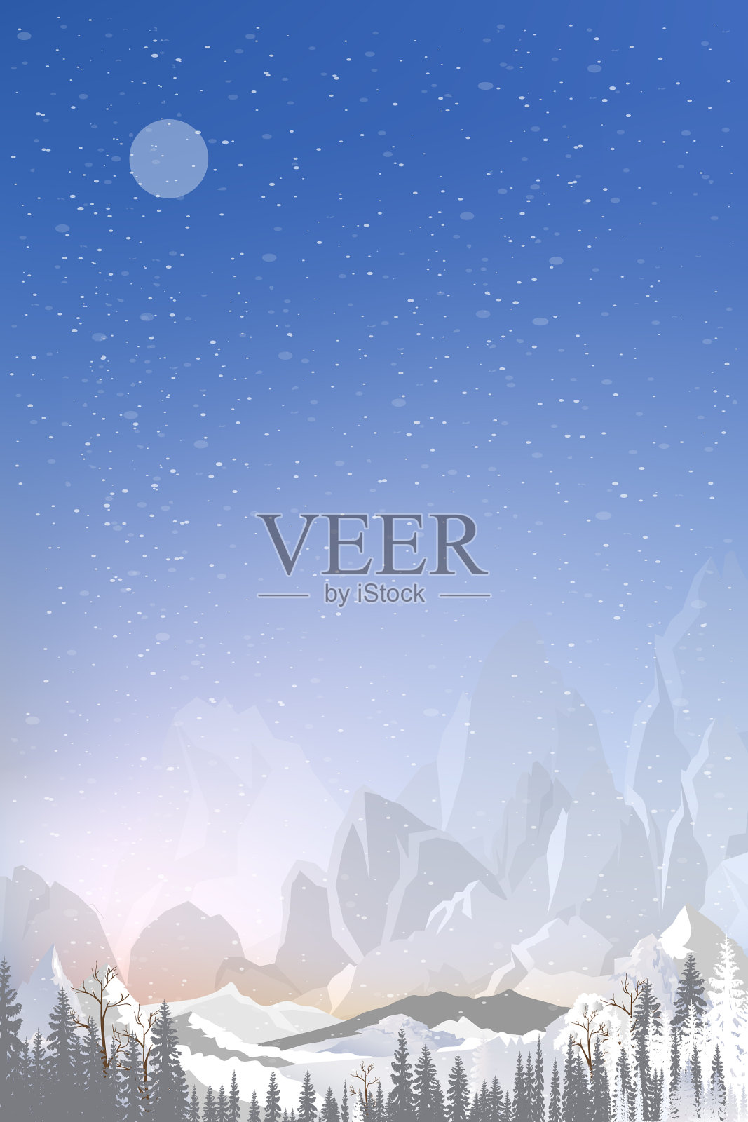 冬季风景秀丽山林景观松林插画图片素材