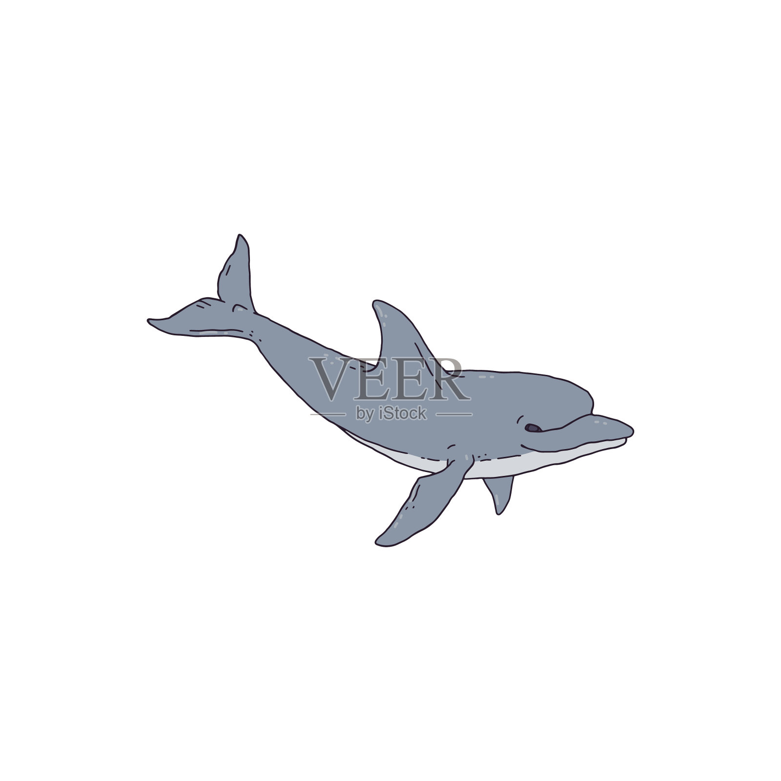 海豚嬉戏水生动物轮廓线涂鸦设计元素图片