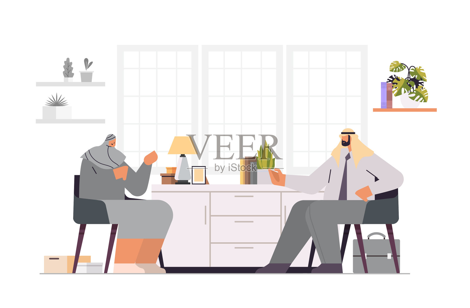 阿拉伯商人在会议中讨论设计元素图片