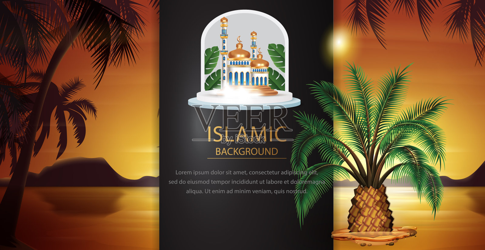 斋月卡里姆伊斯兰海报黑色和金色插画图片素材