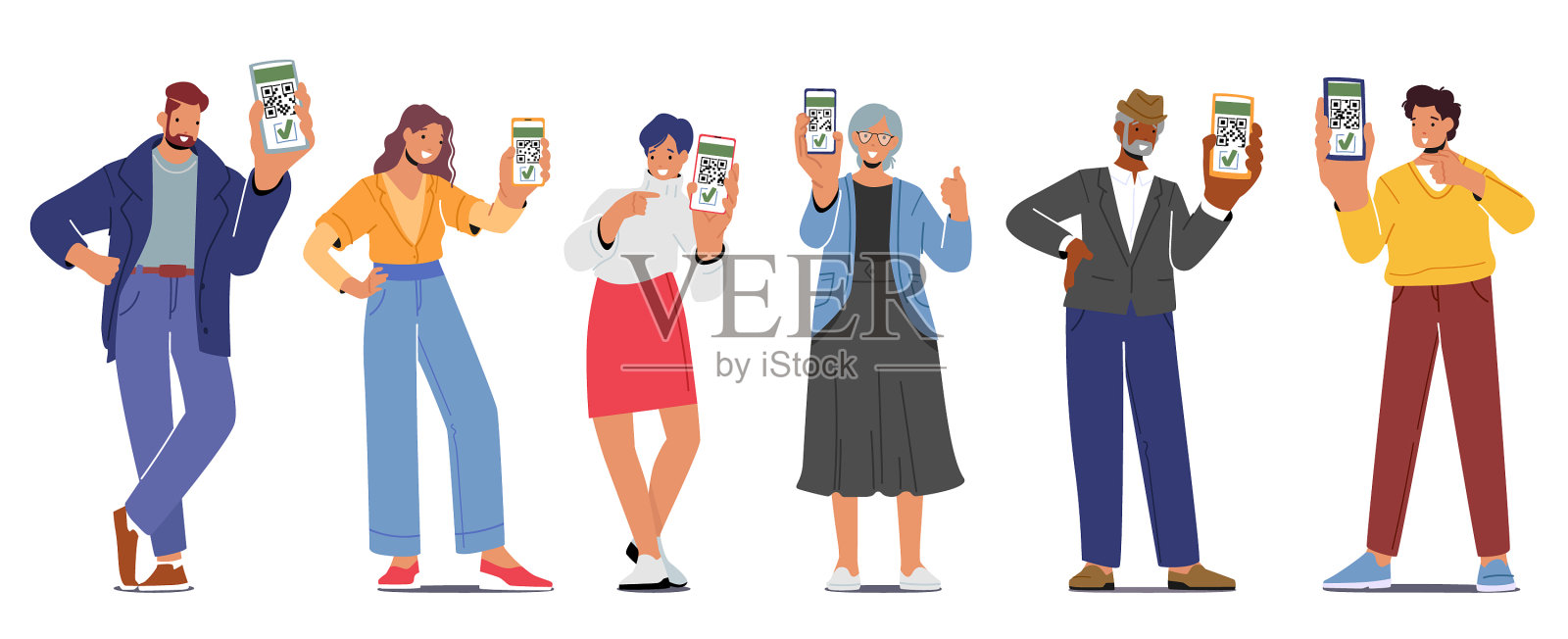 使用数字保健的男性和女性接种了疫苗插画图片素材