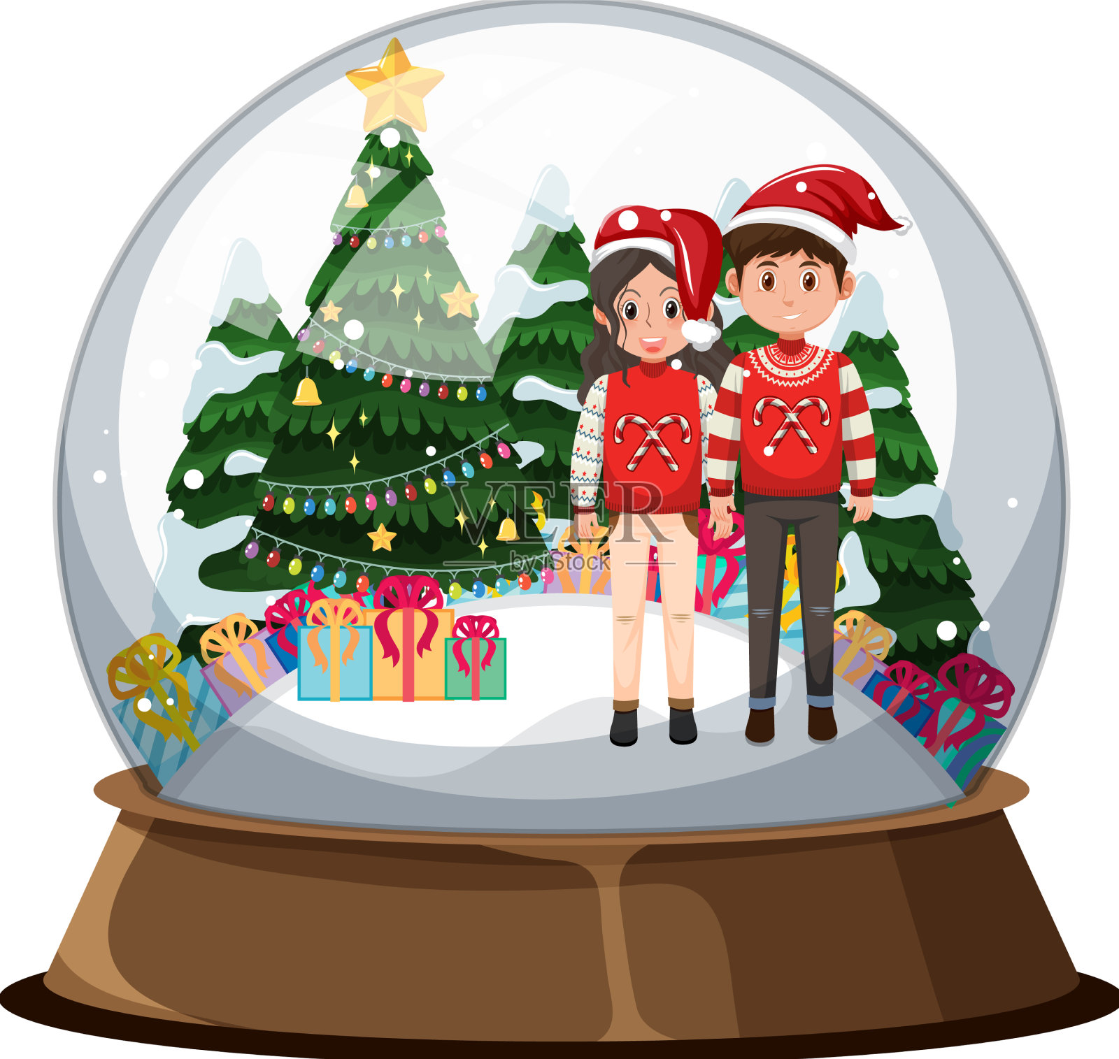 一对男人和女人在雪球里设计元素图片