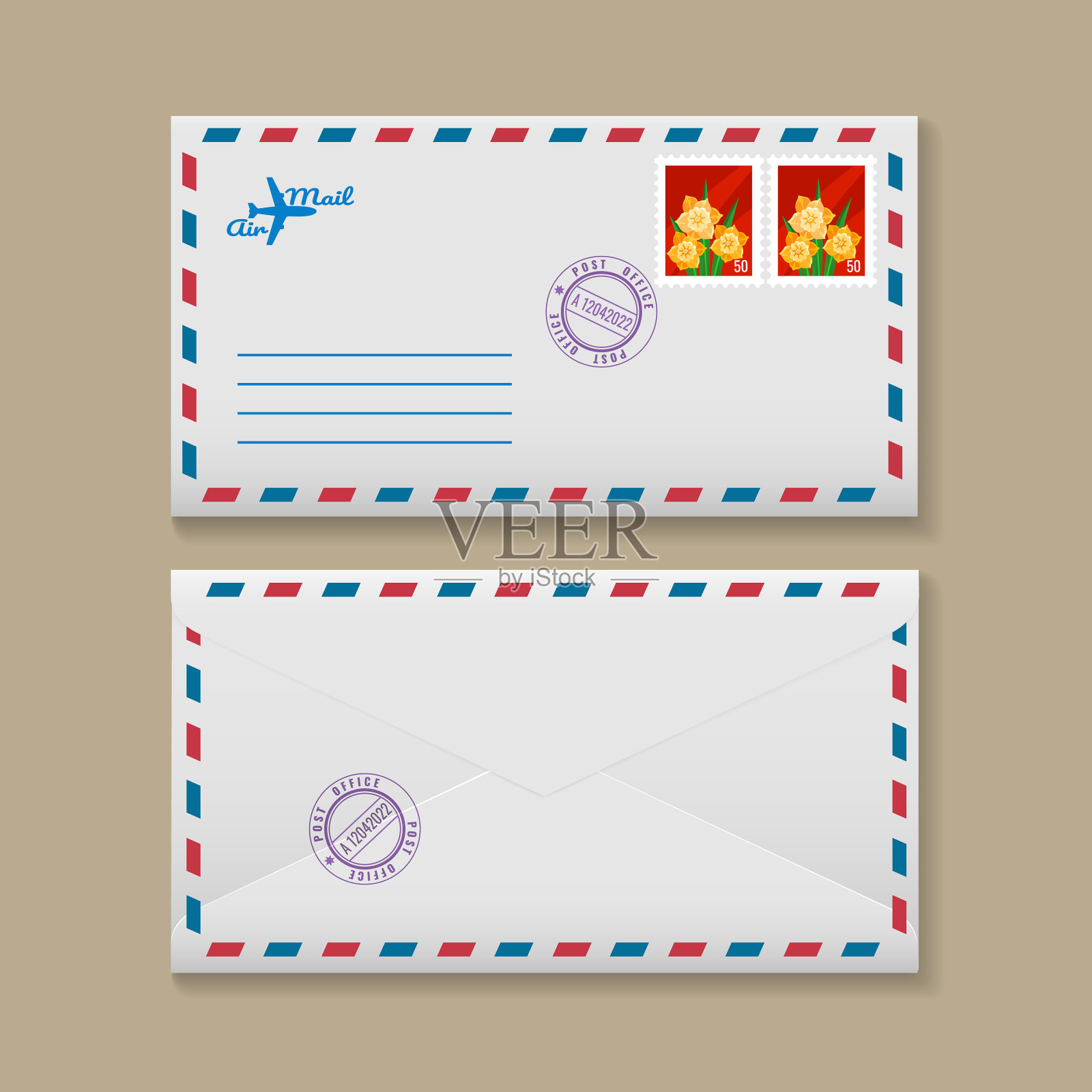 逼真的3d航空邮件信封插画图片素材