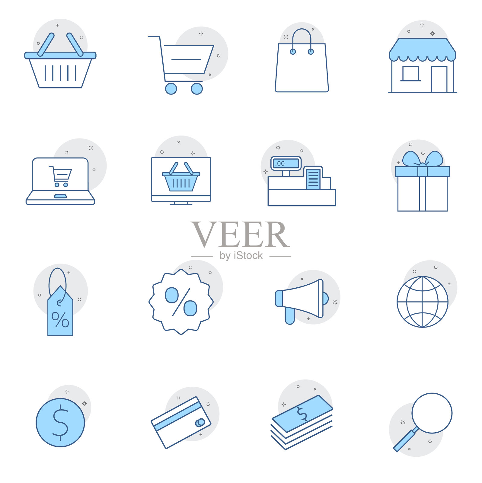 购物电子商务线路图标设置像素完美图标素材