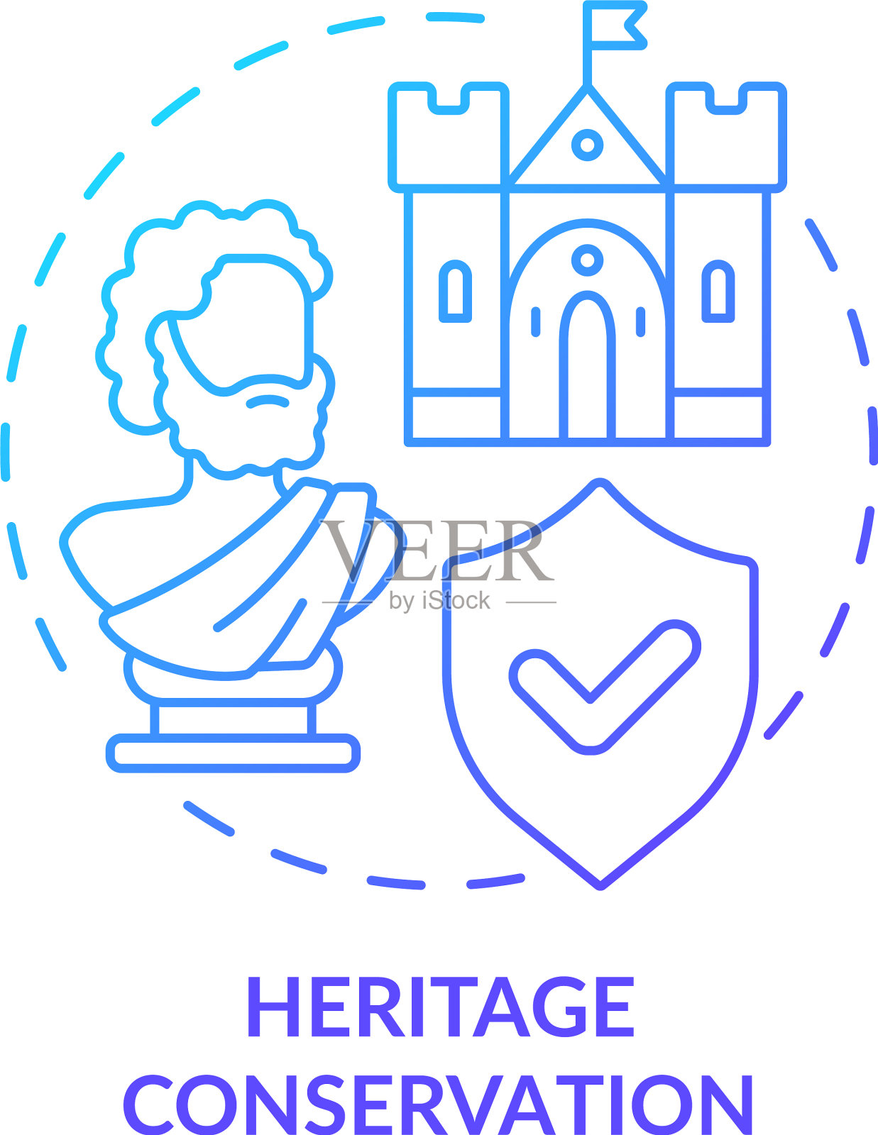 遗产保护蓝色渐变概念图标插画图片素材