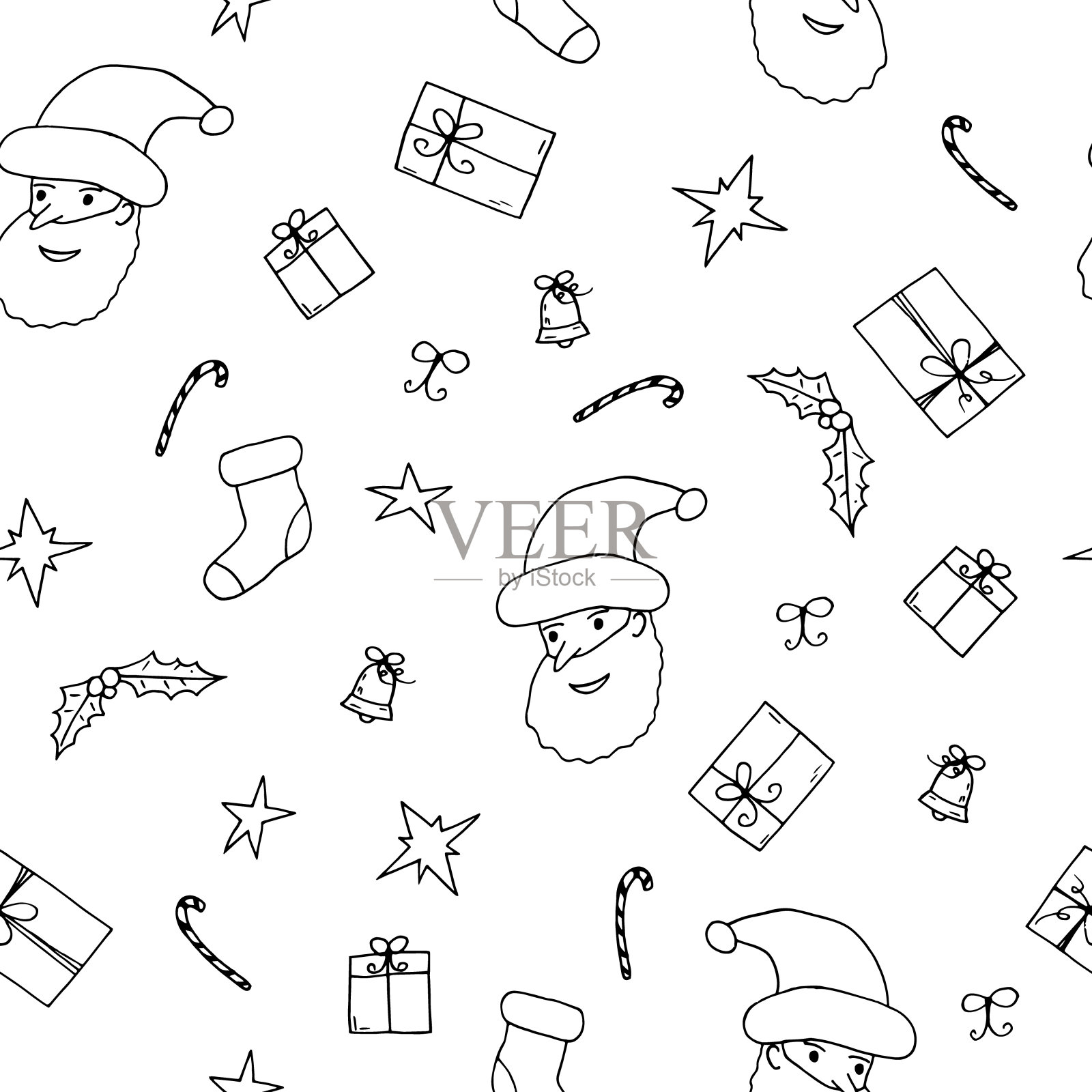 圣诞和新年无缝图案。手绘插图在涂鸦风格。插画图片素材