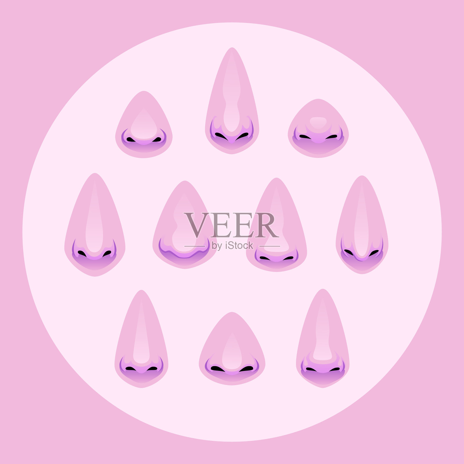 一套不同的鼻子脸的部分插画图片素材