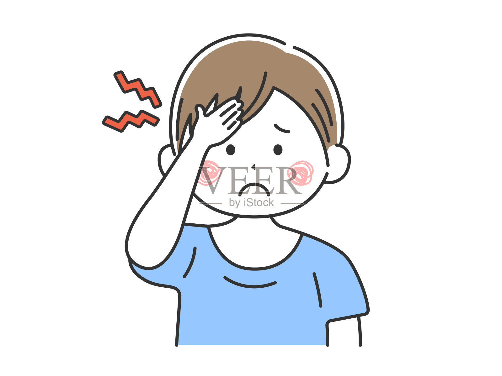 一名穿着便衣的头痛男子的插图。插画图片素材